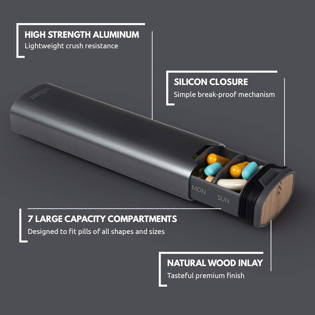 Lisslune | Weekly Pill Organizer | Premium Aluminium & Wooden Design for Home, Office & Travel
