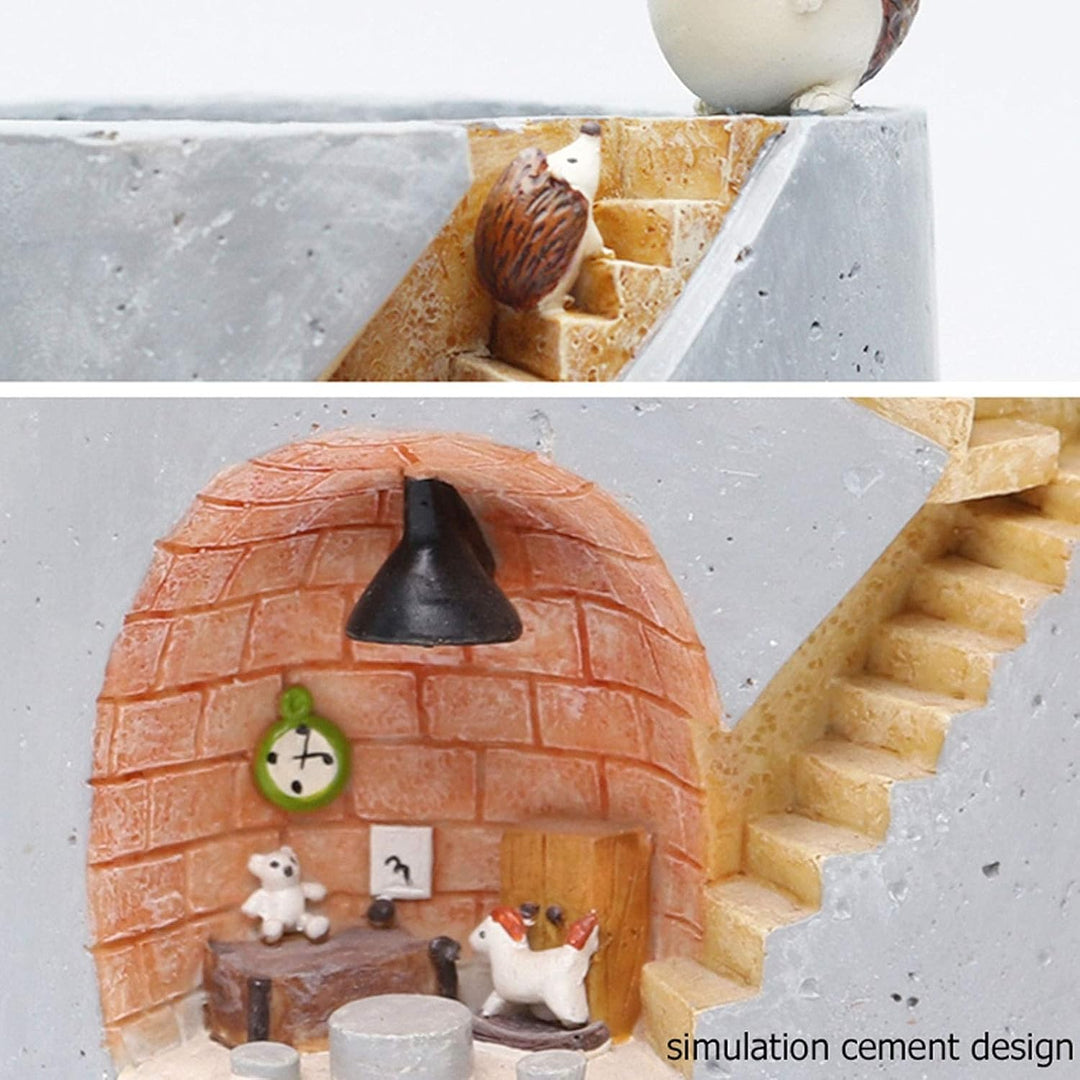 Lisslune | Decorative plant pot with hedgehog and rabbit miniature – Creative staircase design for plants