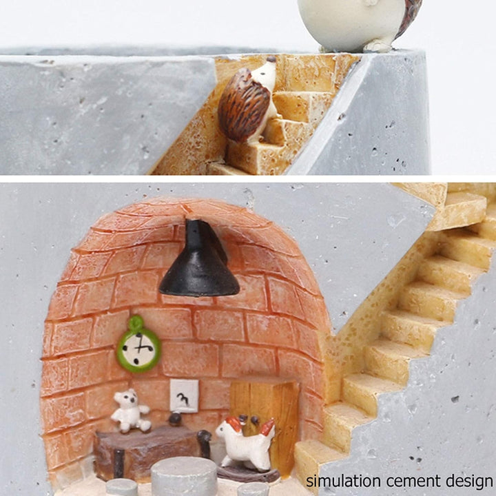 Lisslune | Decorative plant pot with hedgehog and rabbit miniature – Creative staircase design for plants