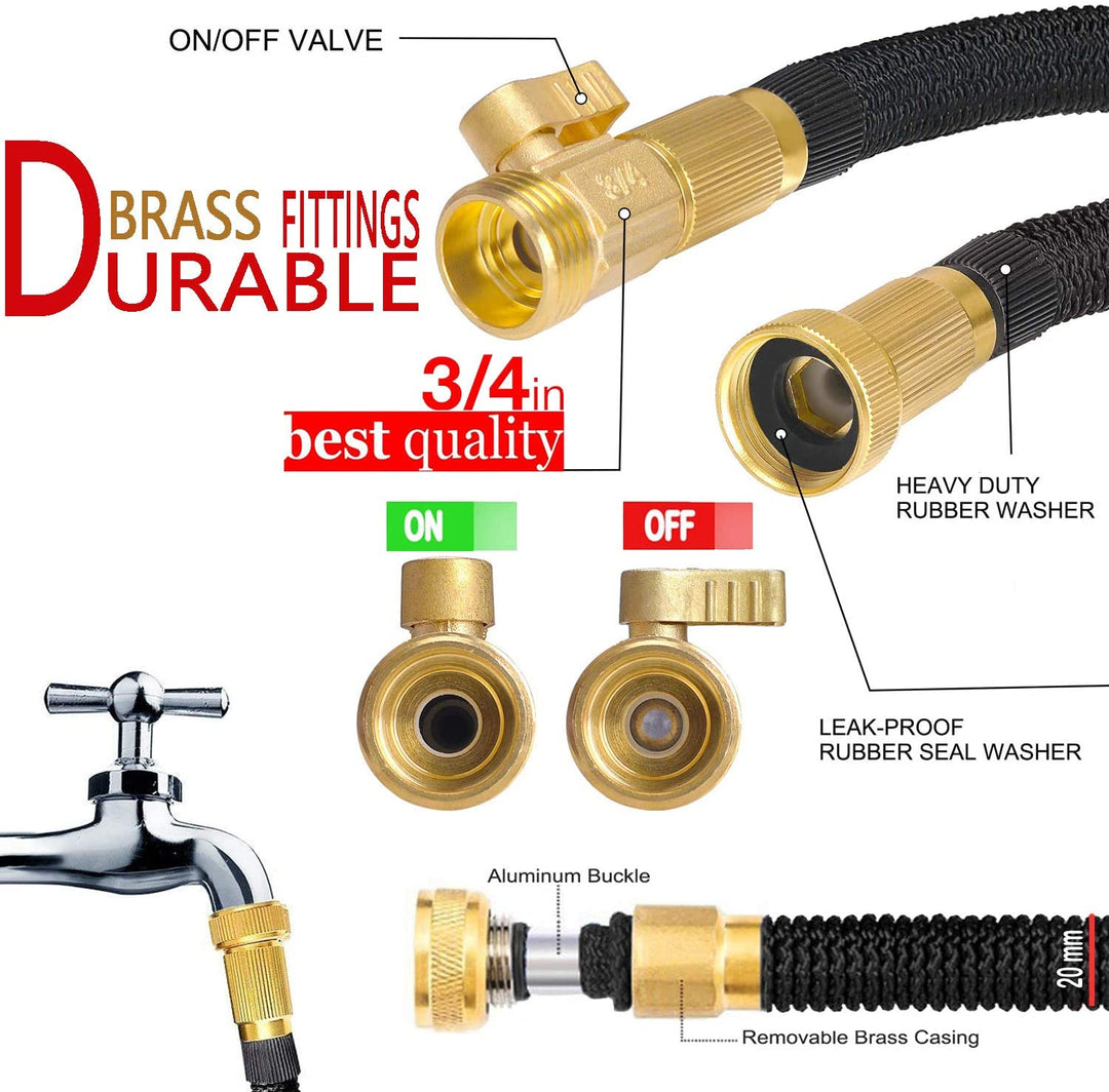 Lisslune | AquaFlex Expandable Garden Hose – Lightweight, Flexible, Leakproof Water Hose with Brass Connectors