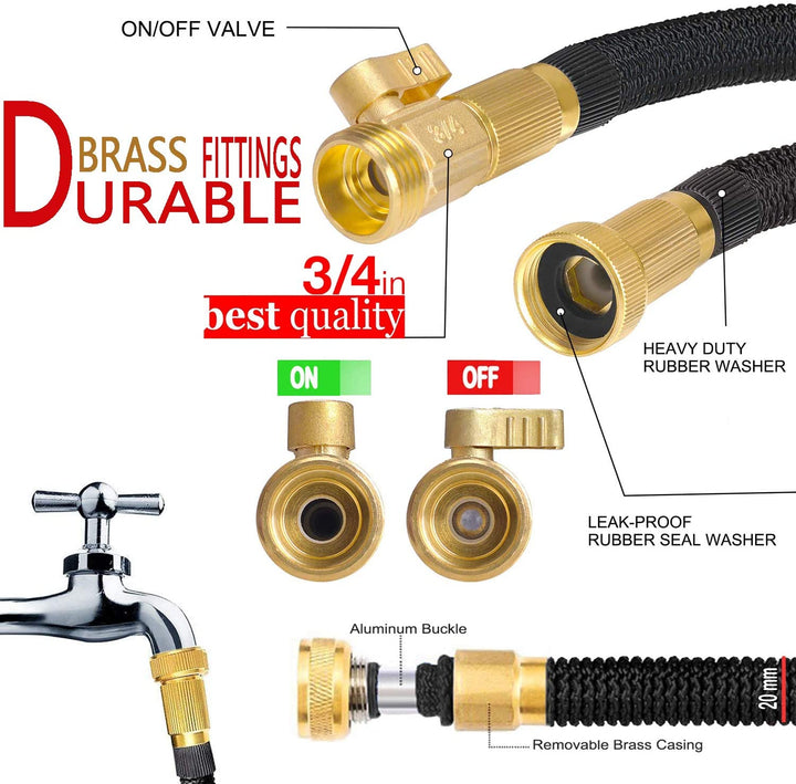 Lisslune | AquaFlex Expandable Garden Hose – Lightweight, Flexible, Leakproof Water Hose with Brass Connectors