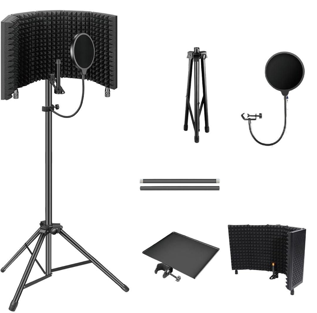 Lisslune | Triple-Layer Foldable Microphone Isolation Shield with Tripod Stand