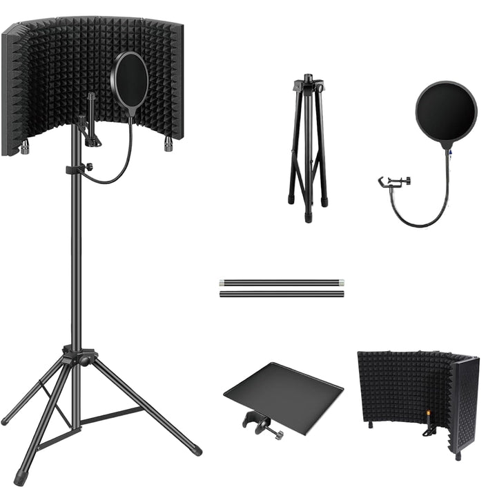 Lisslune | Triple-Layer Foldable Microphone Isolation Shield with Tripod Stand