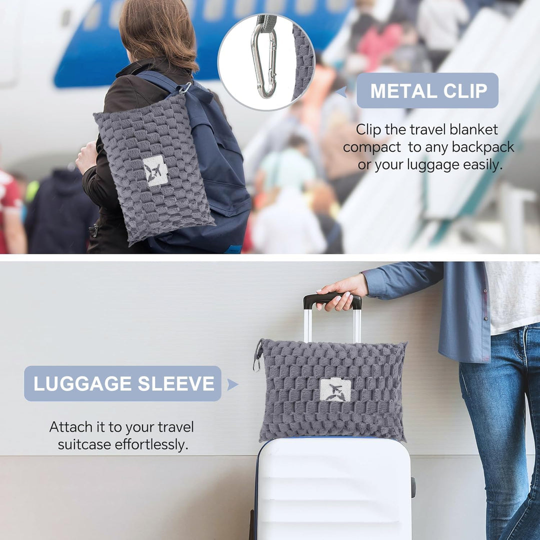 Lisslune | Packable Flannel Travel Blanket with Pillow Bag and Luggage Sleeve – Trevora