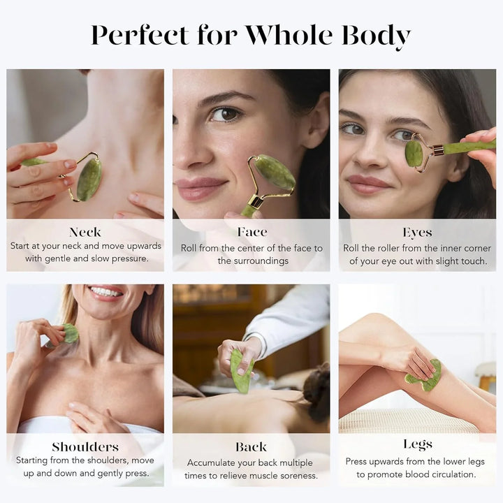 Lisslune | Instant Glow Gua Sha & Jade Roller Set | For radiant skin and natural relaxation