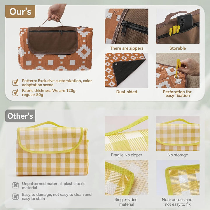 Lisslune | Extra Large Waterproof Picnic Blanket 200 × 200 cm with 3 Layers – MeadowRest
