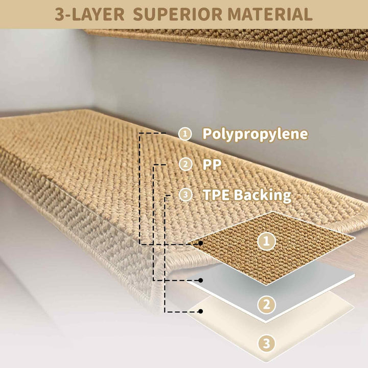 Lisslune | Non-Slip Bullnose Carpet Stair Treads with Edge Protection – Lureva (14 Pack, Beige)