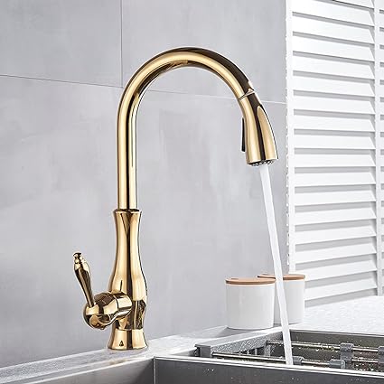 Lisslune | Brass Kitchen Faucet Pull Out Mixer Sink Water Tap 360 Rotation Single Handle