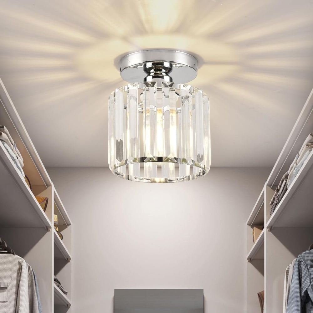 Lisslune | Modern 1-Light Flush Mount Ceiling Light | Black Brass Fixture with Crystal Shade for Hallway & Living Room