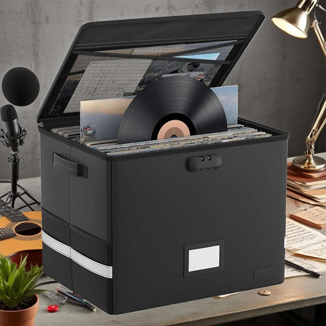 Lisslune | Fireproof Record Storage Case – Waterproof Organizer for 150+ 12-Inch Records – Arcion
