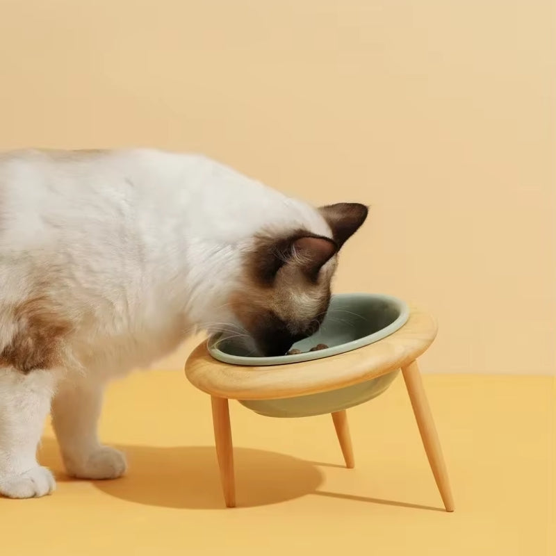 Lisslune | Misha Ceramic Elevated Cat Bowl with Wooden Stand