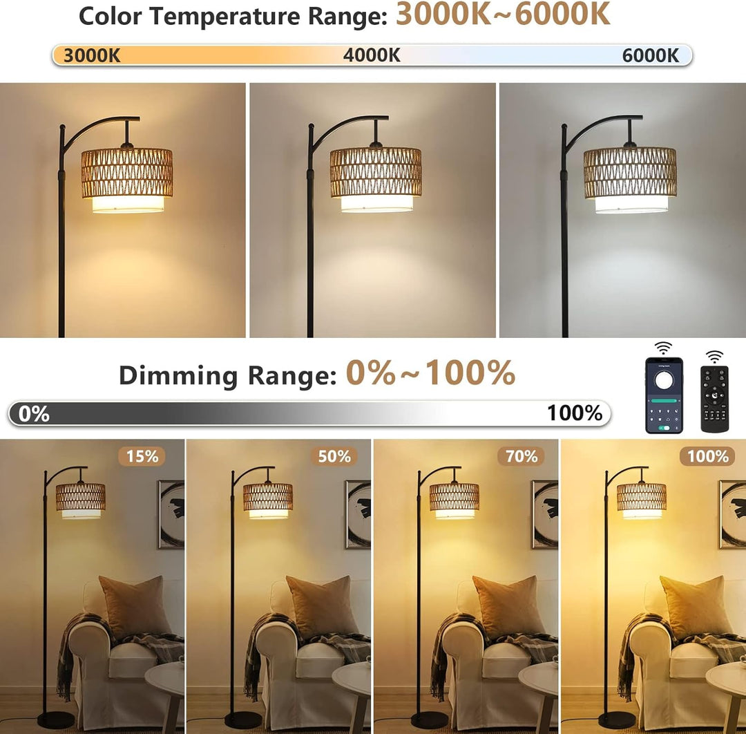 Lisslune | Arc Floor Lamp with Remote Control & Dual Shades – Norvella