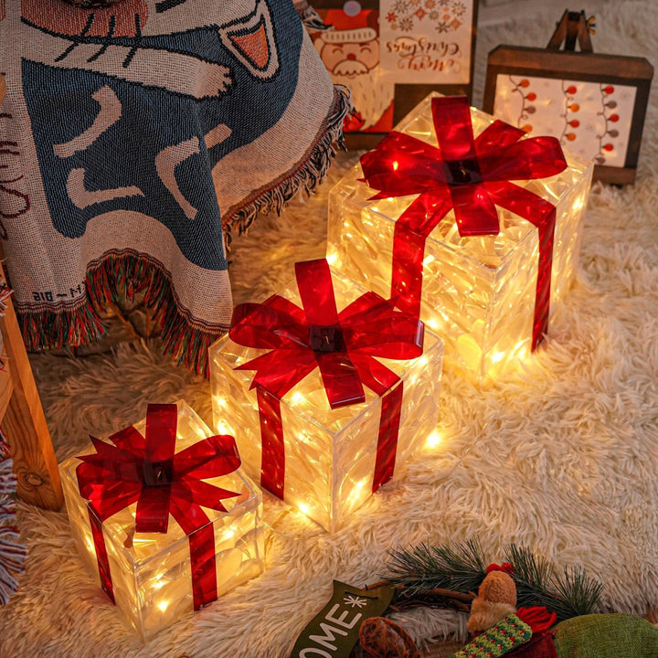 Lisslune | GlowBox LED Gift Boxes – Set of 3 Illuminated Christmas Gifts for Indoor and Outdoor