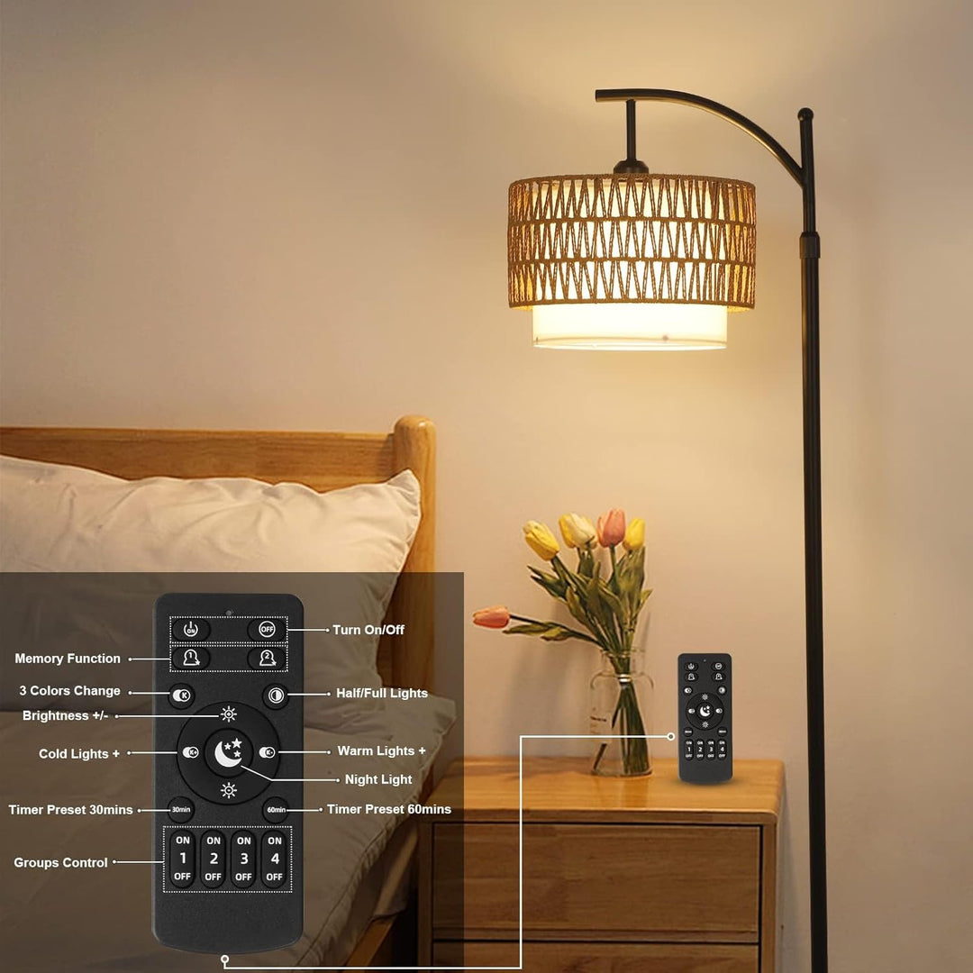 Lisslune | Arc Floor Lamp with Remote Control & Dual Shades – Norvella