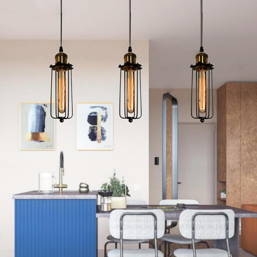 Lisslune | Industrial Pendant Light in Retro Design – Vintage Hanging Lamp with Metal Grid