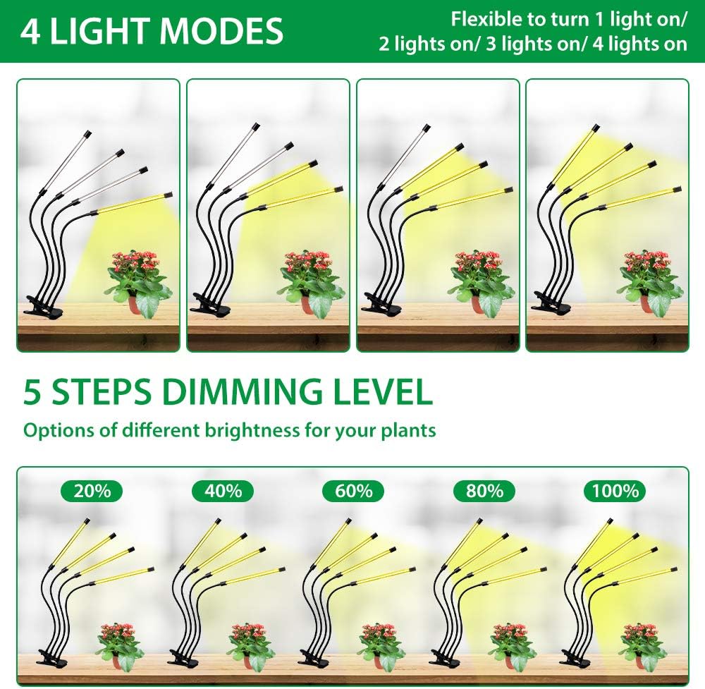 Lisslune | Plant growth light with 4 flexible arms and dimming function for indoor gardens