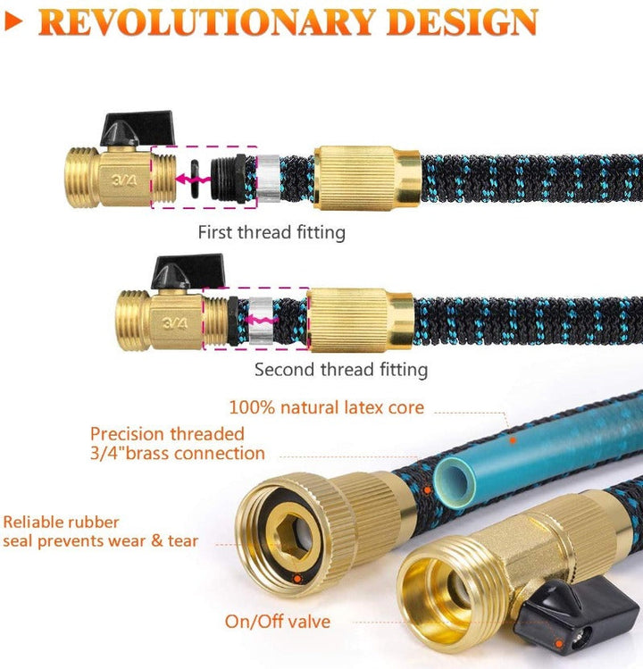 Lisslune | AquaFlex Expandable Garden Hose – Lightweight, Flexible, Leakproof Water Hose with Brass Connectors