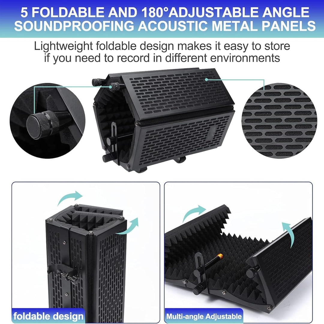 Lisslune | Triple-Layer Foldable Microphone Isolation Shield with Tripod Stand