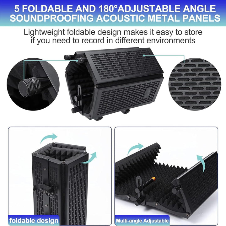 Lisslune | Triple-Layer Foldable Microphone Isolation Shield with Tripod Stand