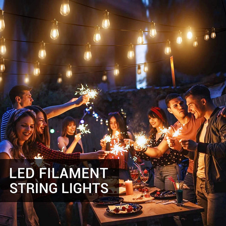 Lisslune | Festoon Lights Outdoor, 53FT/16M S14 Outdoor Garden LED String Lights, IP65 Waterproof Outdoor String Lights Main Power 2700K 15+1(Replacement) Bulbs for Outdoor Patio Terrace Yard Wedding Party