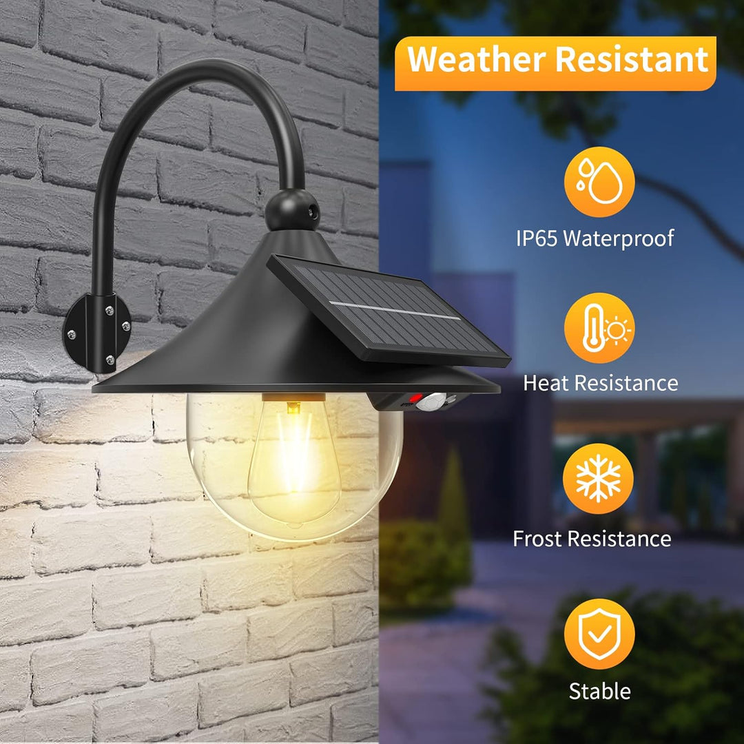 Lisslune | Solar Motion Barn Wall Lights with 3 Modes & Gooseneck Design (2 Pack) – Halden