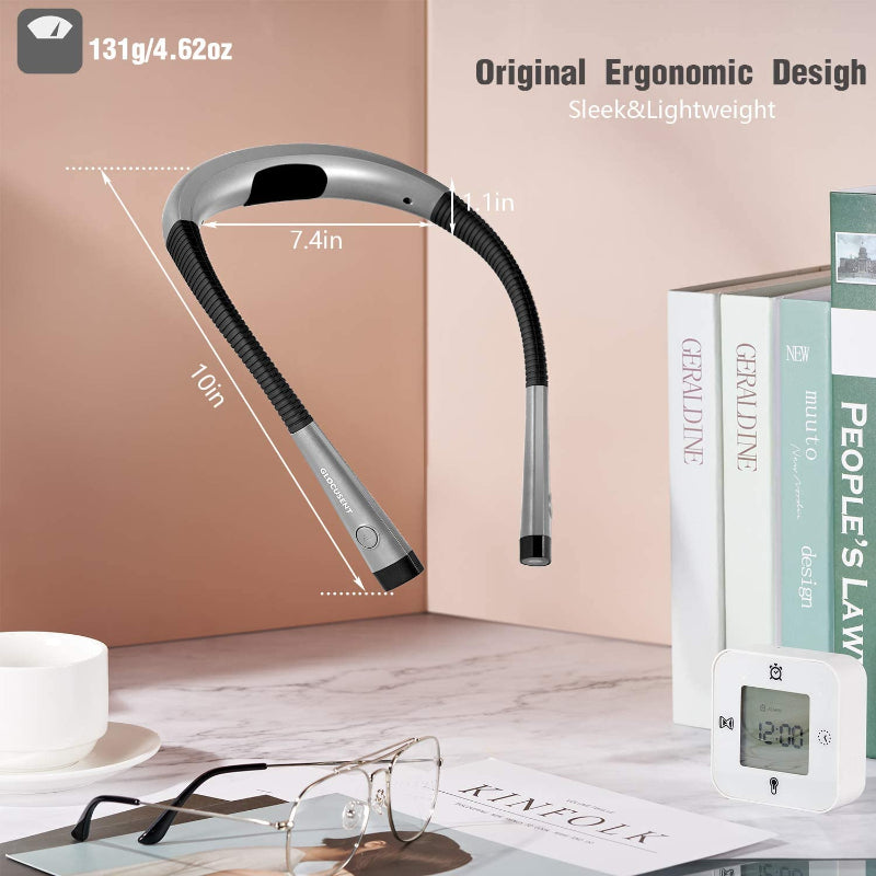 Lisslune | LED Neck Reading Lamp, Book Light for Reading in Bed, 3 Colors, 6 Brightness Levels, Flexible Arm, Rechargeable, Durable, Perfect for Reading, Knitting, Camping, Repairing