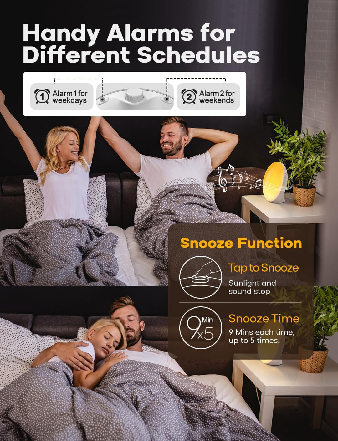 Lisslune | GlowRise Natural Wake-Up Light Alarm Clock with Sunrise & Sunset Simulation