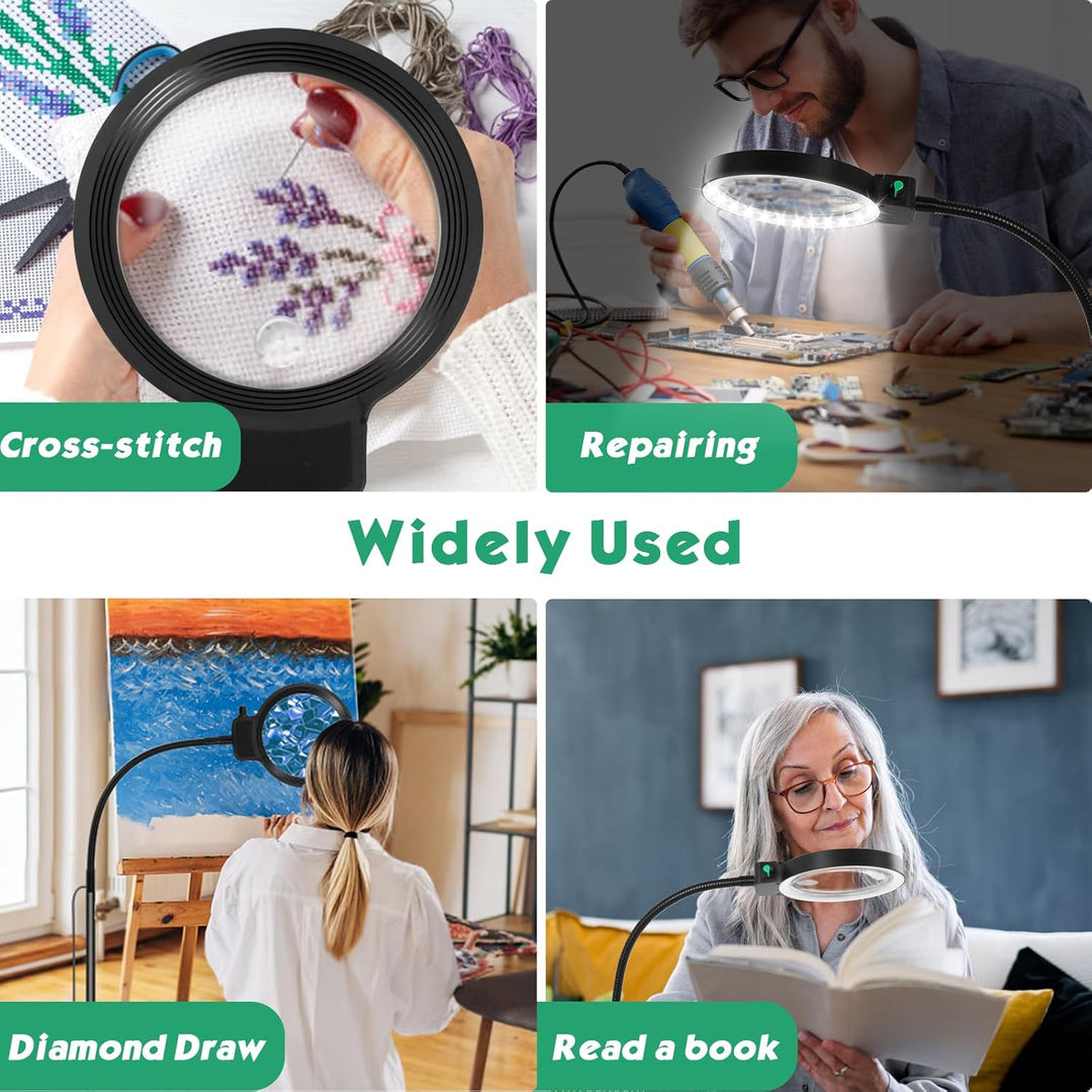 Lisslune | Full-Page Magnifying Glass with LED Light – Hands-Free Reading Aid for Books, Crafts & Hobbies