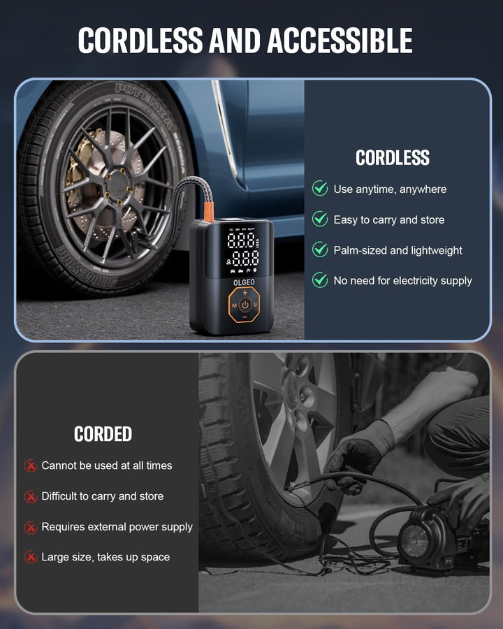 Lisslune | Portable Tire Pump - 18000mAh Air Compressor for Cars and Motorcycles