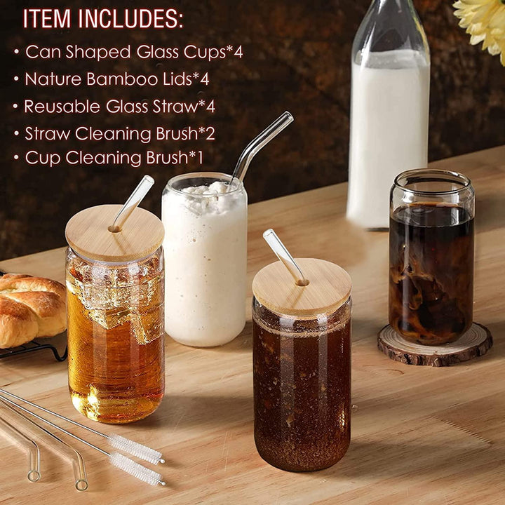 Lisslune | Elegant Can-Shape Glass Tumbler Set - 4 Premium Cups for Luxurious Drinking Experiences