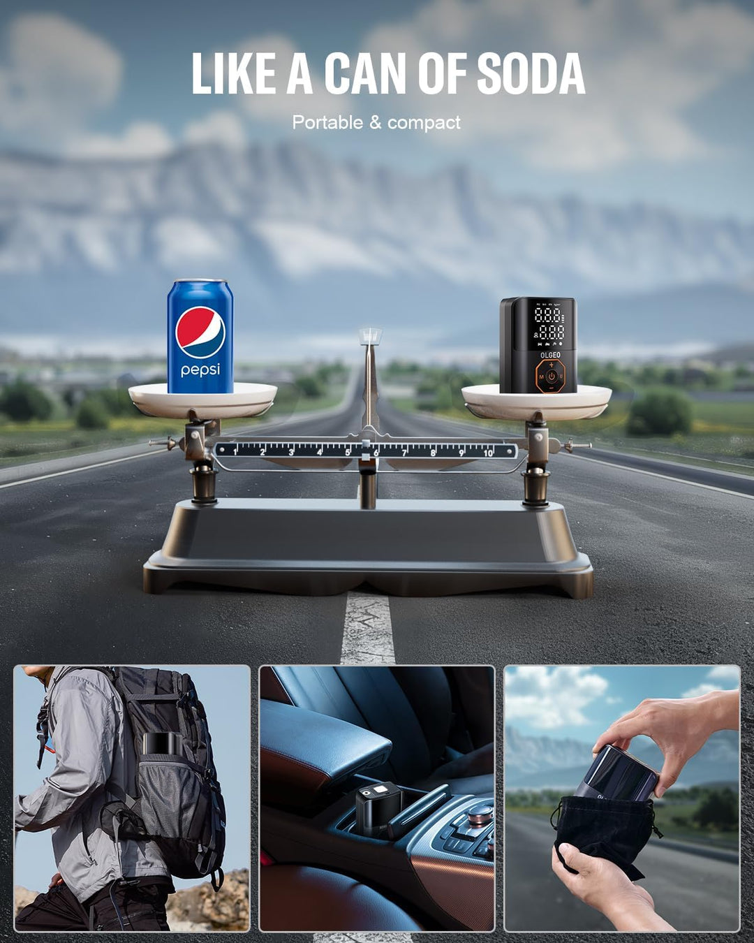 Lisslune | Portable Tire Pump - 18000mAh Air Compressor for Cars and Motorcycles