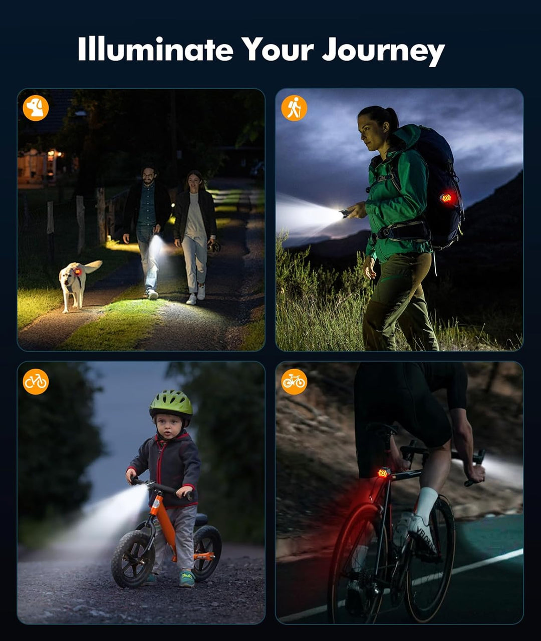 Lisslune | Rechargeable Bike Light Set with 3+6 Modes & Side Lighting – RoadBeam