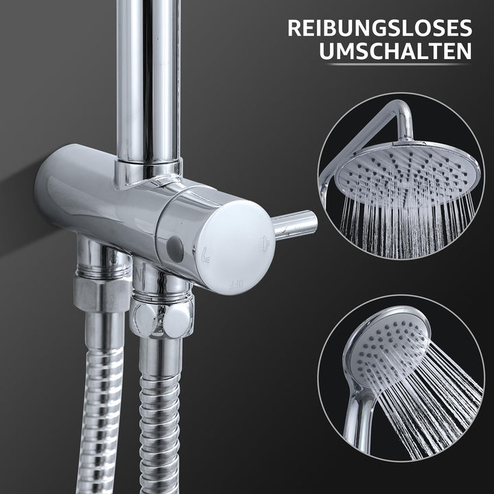 Lisslune | Shower system without faucet, rain shower with stainless steel round shower head, chrome overhead shower rod shower set shower column set SUS304