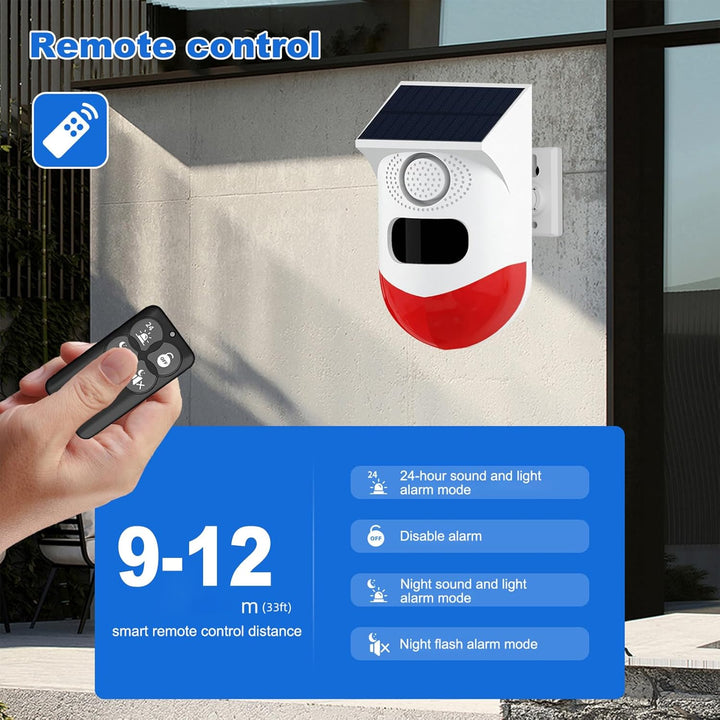 Lisslune | Solar Motion Sensor Alarm with 120dB Siren and LED Strobe – Feronix