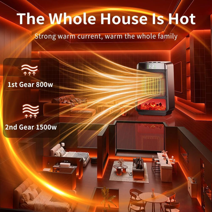 Lisslune | 3D Dynamic Flame Electric Heater | 1500W Portable, ECO-Friendly & Fast Heating for Bathroom and Home Use
