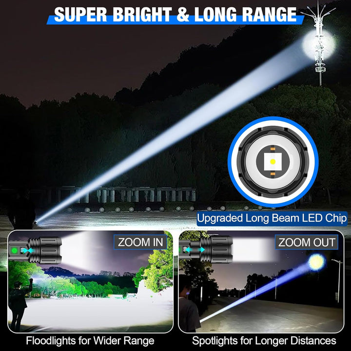 Lisslune | 100,000 Lumen Rechargeable LED Flashlight | Waterproof, Impact-Resistant & Ideal for Hiking, Emergencies & Power Outages