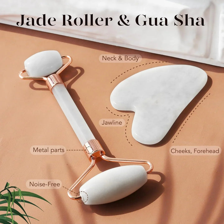 Lisslune | Instant Glow Gua Sha & Jade Roller Set | For radiant skin and natural relaxation