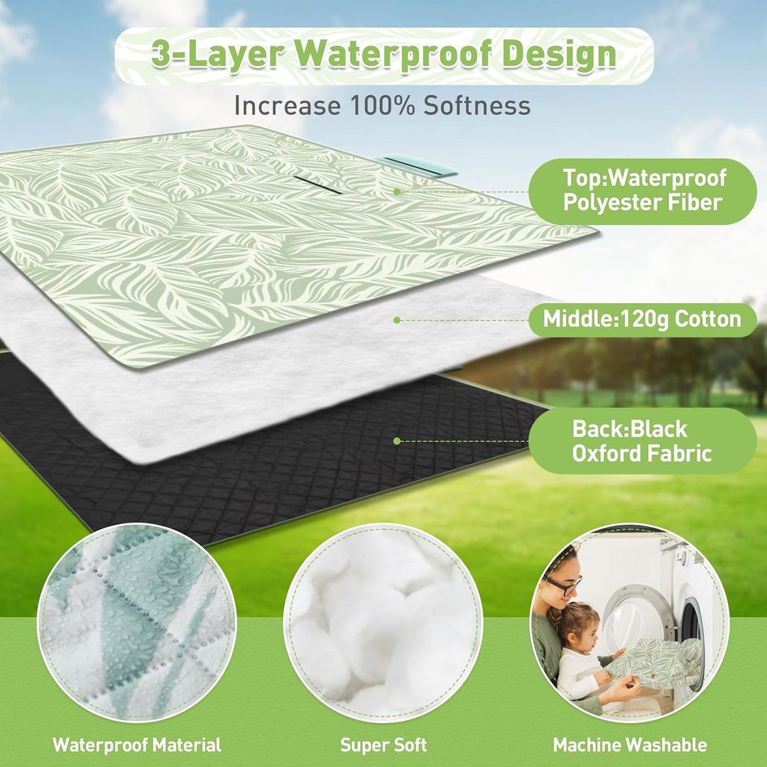 Lisslune | Extra Large Waterproof Picnic Blanket 200 × 200 cm with 3 Layers – MeadowRest