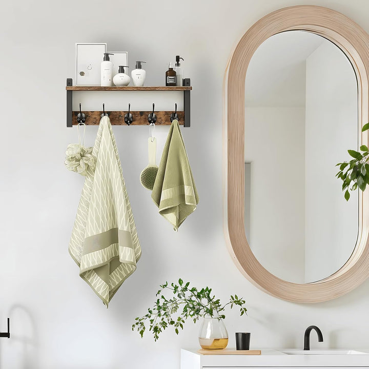 Lisslune | Wall-Mounted Coat Rack with Shelf and 5 Metal Hooks – Ravora