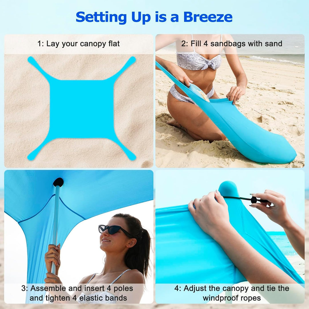 Lisslune | UPF50+ Family Beach Tent with Aluminium Poles and Sand Anchors