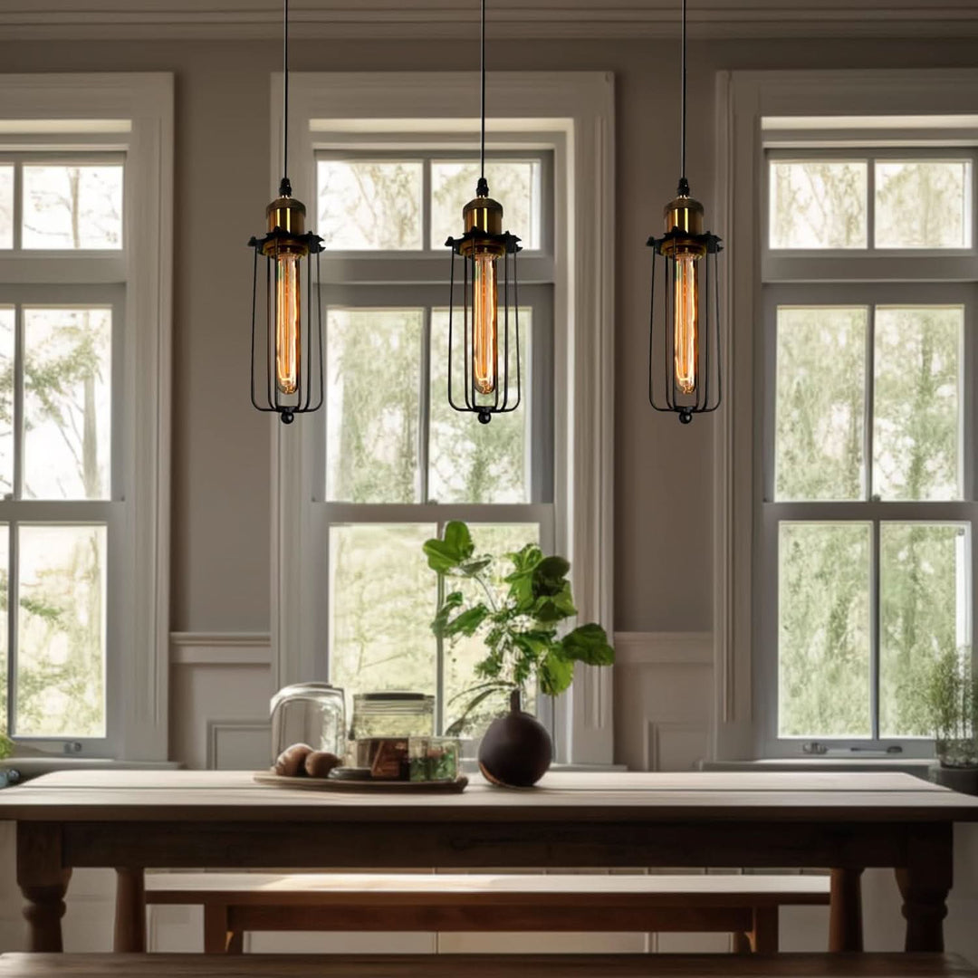 Lisslune | Retro Industrial Pendant Light with Metal Cage