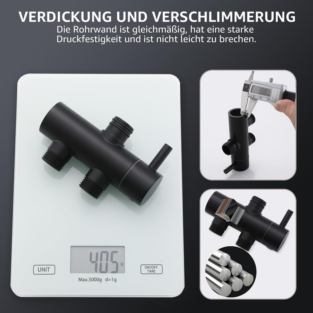 Lisslune | Rain shower shower system without fittings, Black hand shower with 3 functions, Stainless steel shower set with round head shower, Shower rod SUS304