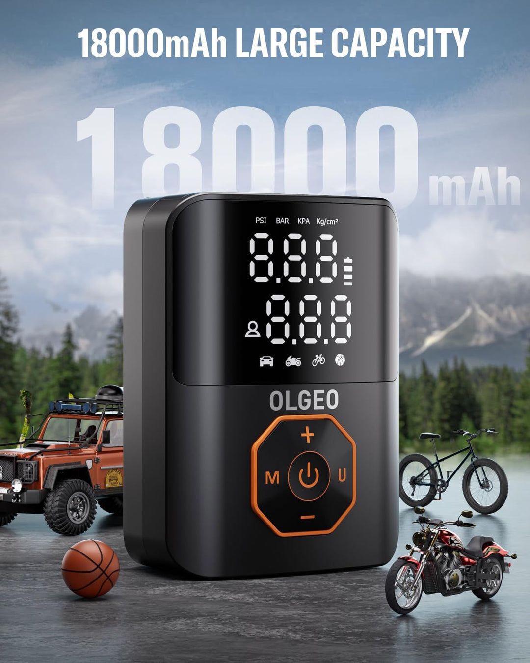 Lisslune | Portable Tire Pump - 18000mAh Air Compressor for Cars and Motorcycles