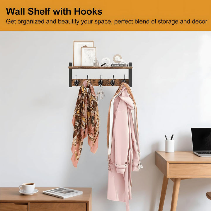 Lisslune | Wall-Mounted Coat Rack with Shelf and 5 Metal Hooks – Ravora