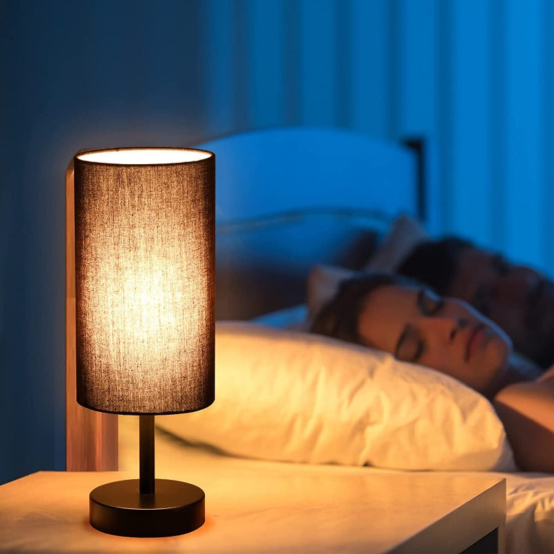 Lisslune | Lamp with USB connection Touch-Control Table Lamp for Bedroom Wood 3-stage dimmable Bedside Lamp with Round Linen Fabric Shade for Living Room, Student Dorm, Home Office