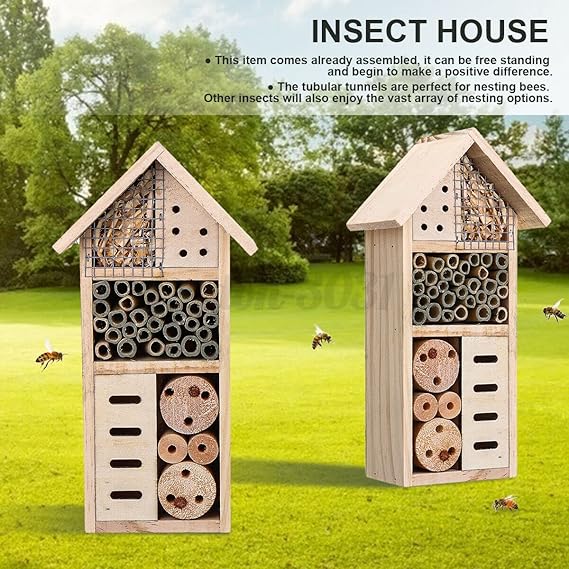 Lisslune | Insect house made of wood – Bee and insect friendly habitat for garden and terrace