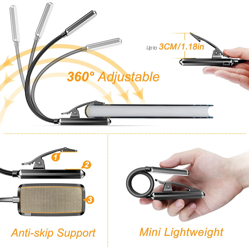 Lisslune | Buy 9 LED USB rechargeable reading lamp for reading in bed - eye-friendly, stepless dimmable | Small lightweight clip-on reading lamp