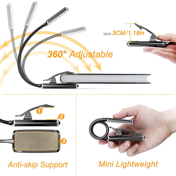 Lisslune | Buy 9 LED USB rechargeable reading lamp for reading in bed - eye-friendly, stepless dimmable | Small lightweight clip-on reading lamp