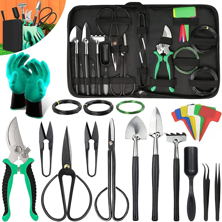 Lisslune | 24-Piece Bonsai Tree Care Kit with High-Carbon Steel Tools and PU Leather Bag – Sevora