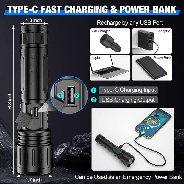 Lisslune | 100000 Lumen Tactical Flashlight | World's Brightest High-Powered Torch